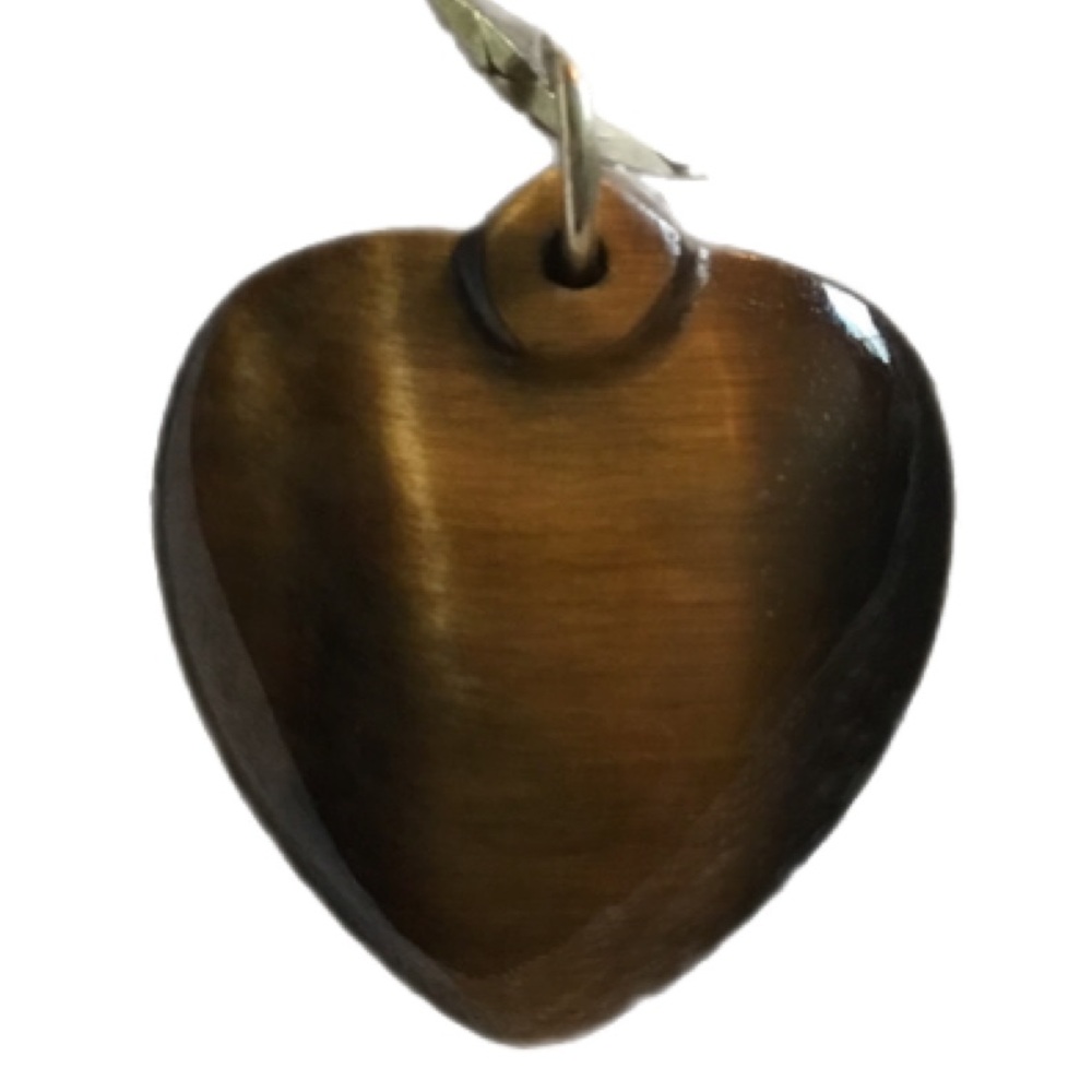 Heart-Shaped Tiger Eye Pendant Necklace - Brown